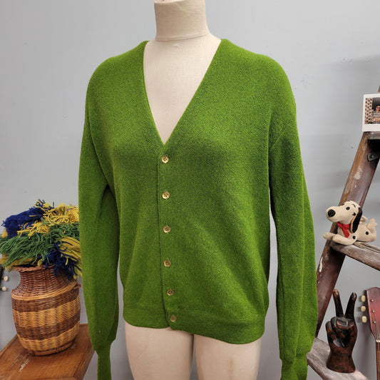 vtg 70s GREEN WOOL CARDIGAN // vintage towncraft jc penneys medium mens sweater preppy mod rockabilly v neck kurt cobain grunge autumn style