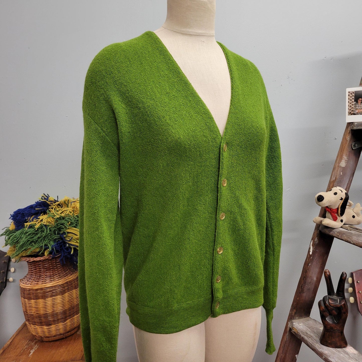 vtg 70s GREEN WOOL CARDIGAN // vintage towncraft jc penneys medium mens sweater preppy mod rockabilly v neck kurt cobain grunge autumn style