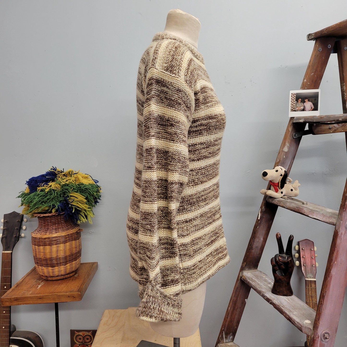 vtg 70s NEUTRAL KNIT SWEATER // vintage kickers large striped womens large space dye neutral earth tones heathered speckled autumn retro top