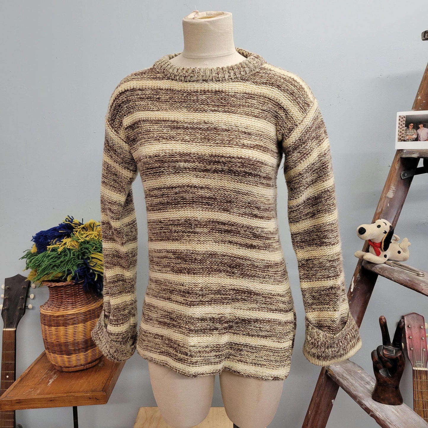 vtg 70s NEUTRAL KNIT SWEATER // vintage kickers large striped womens large space dye neutral earth tones heathered speckled autumn retro top
