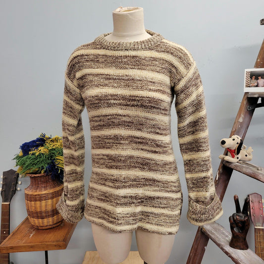 vtg 70s NEUTRAL KNIT SWEATER // vintage kickers large striped womens large space dye neutral earth tones heathered speckled autumn retro top
