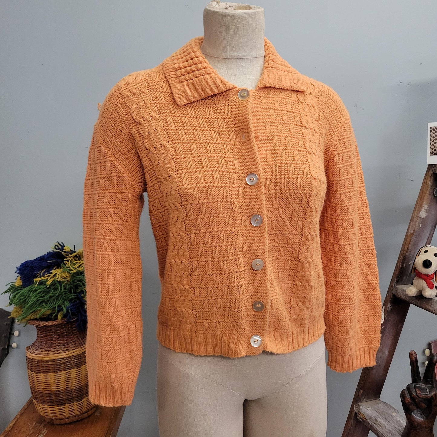 vtg 70s ORANGE KNIT CARDIGAN // vintage toni marcella styled in hollywood sweater medium womens button up preppy rockabilly retro mcm top