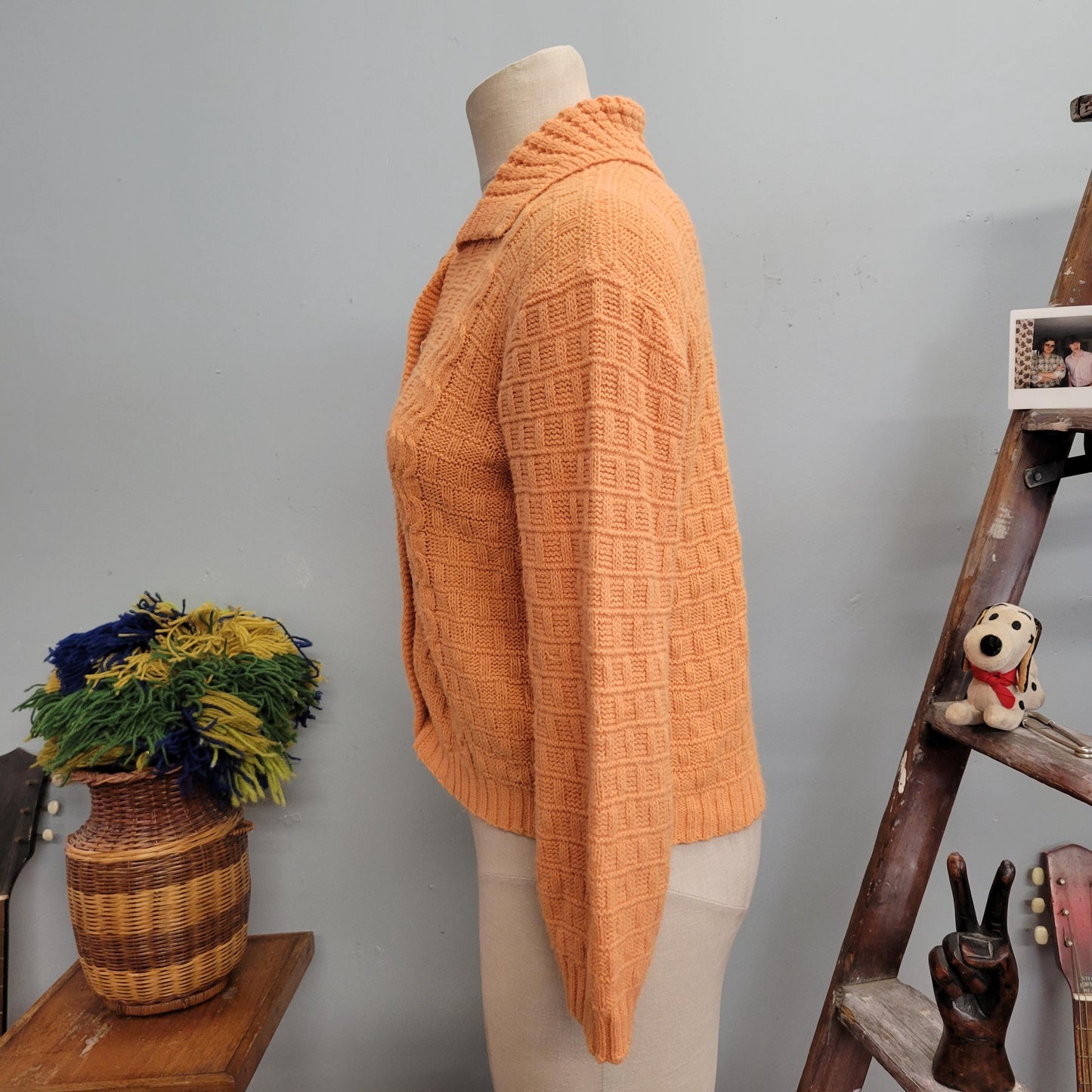 vtg 70s ORANGE KNIT CARDIGAN // vintage toni marcella styled in hollywood sweater medium womens button up preppy rockabilly retro mcm top