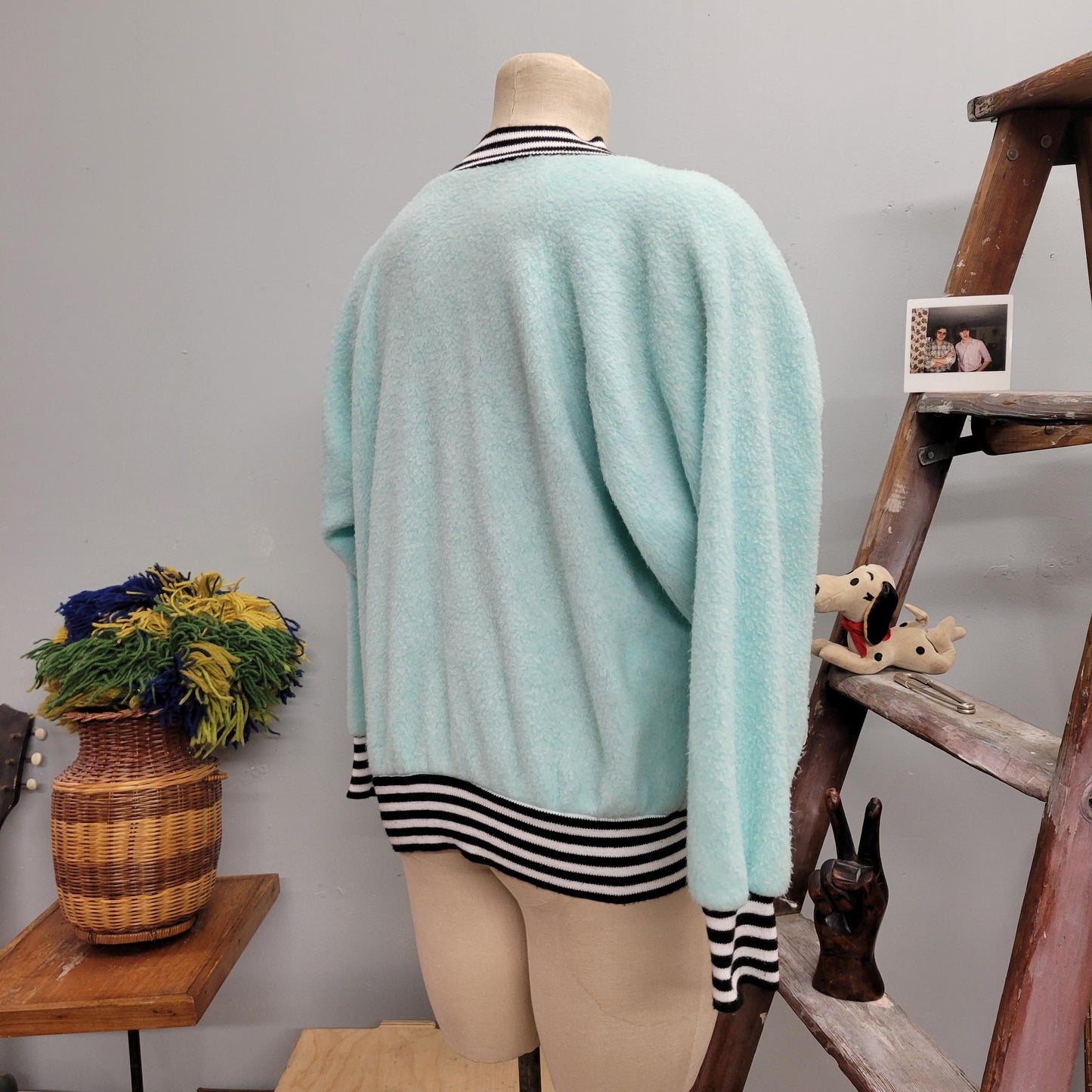 vtg 80s BLUE STRIPED FLEECE Jacket // vintage apple sider large unisex retro soft zip up sweater pastel black striped ringer jacket cozy top