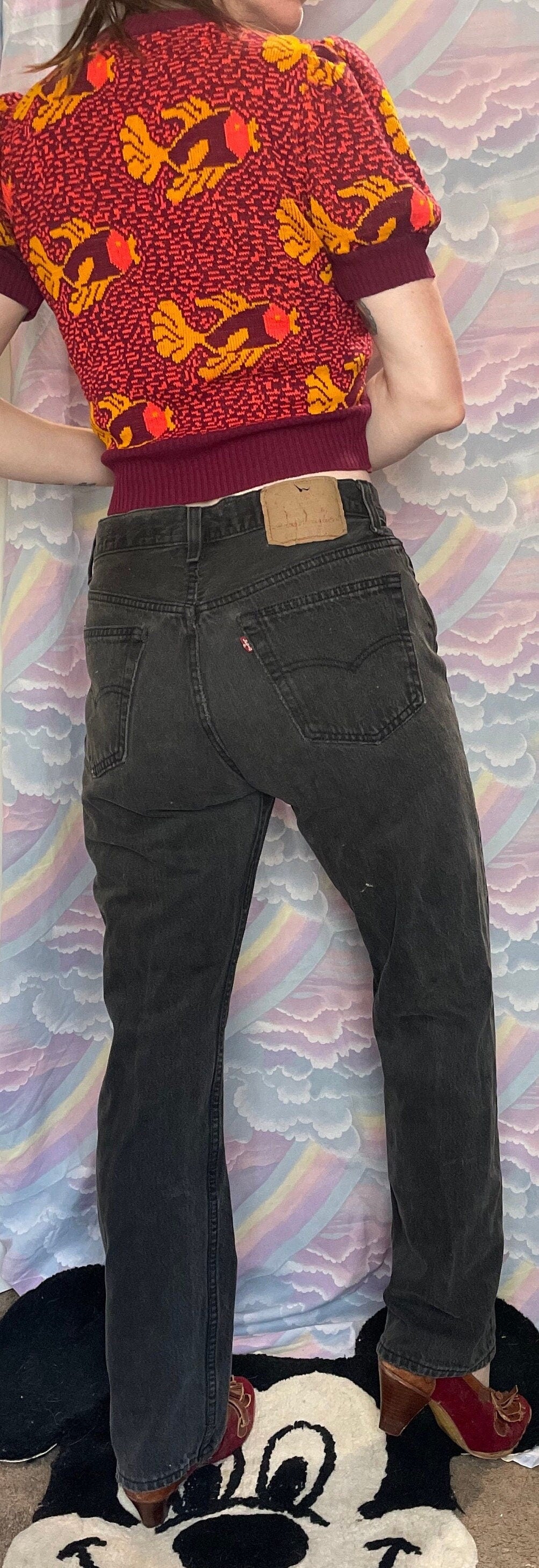 vtg 80s BLACK LEVIS 501 Button Fly Jeans // vintage red tab dark wash denim punk industrial mysterious classic fit 90s gray faded tapered 32
