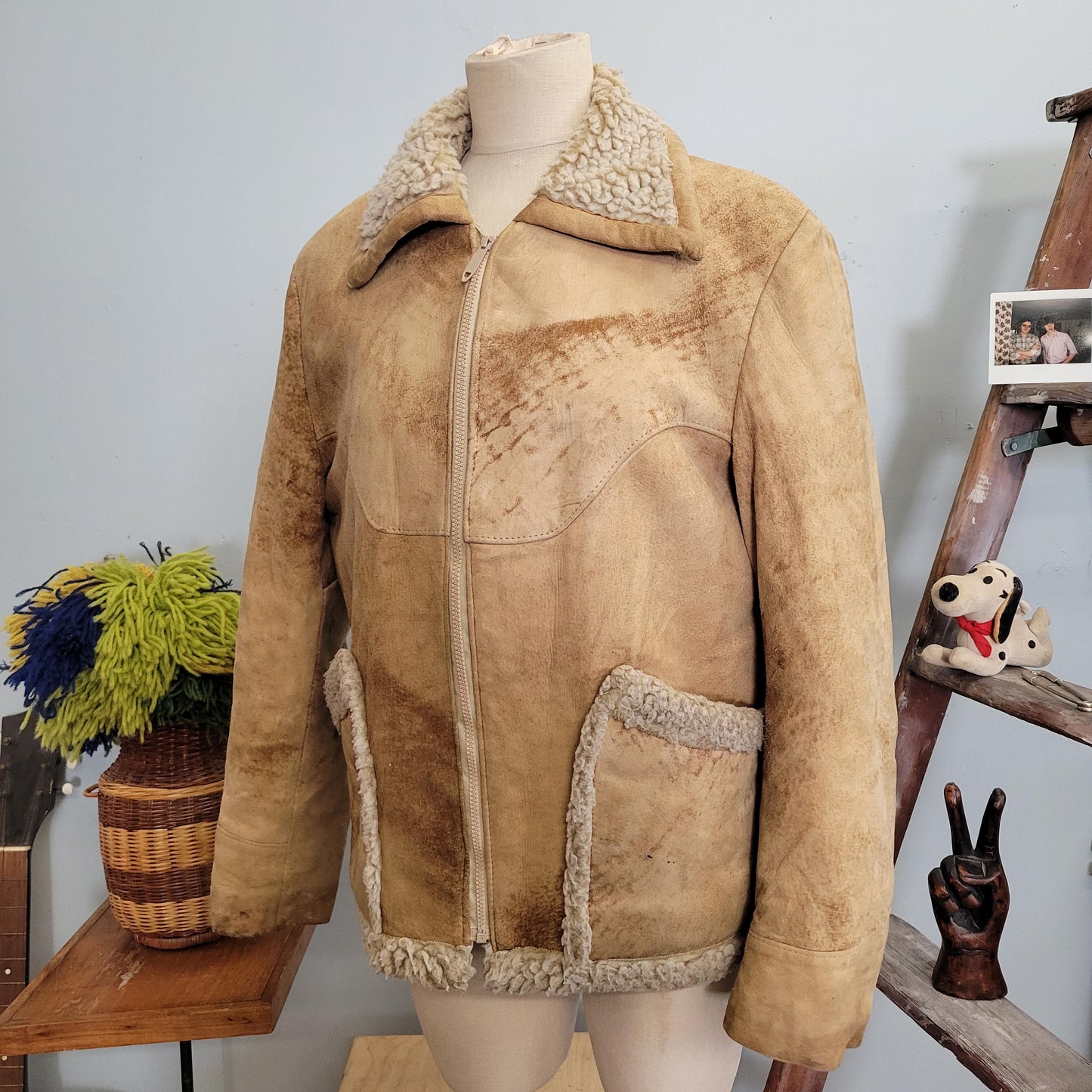 vtg 70s SUEDE SHERPA COAT // vintage wellington size 40 western leather ranch coat distressed rugged hippie cowboy winter sheriff jack coat